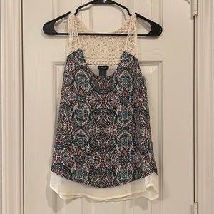 Cream Lace Printed Tank Top